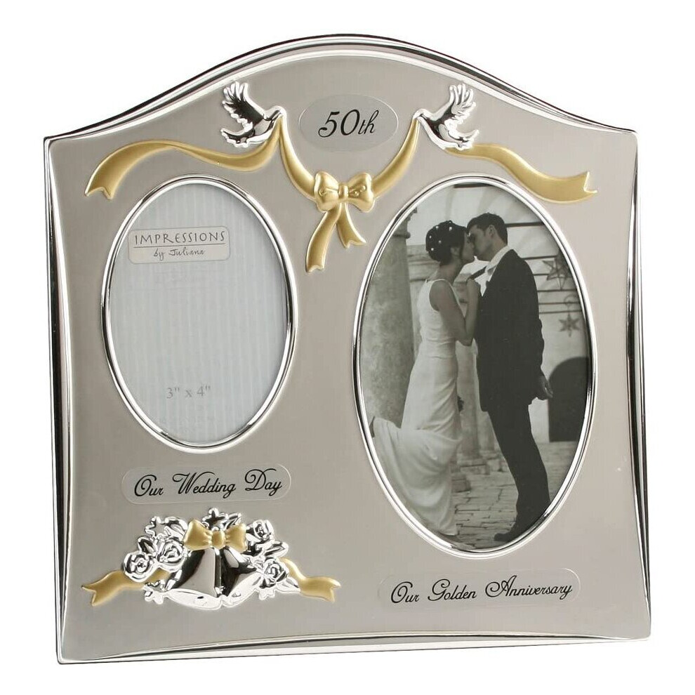 Juliana Two Tone Silver Plated Wedding Anniversary Photo Frame - 50th Golden Anniversary FS55050