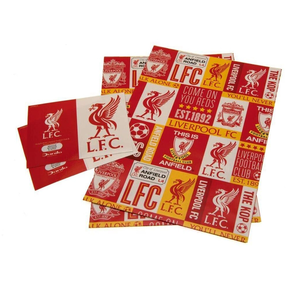 Liverpool F.C. Official Liverpool Football Club Gift Wrapping Paper, Includes 2 Sheets and 2 Gift Tags, Multi, b01gwplv