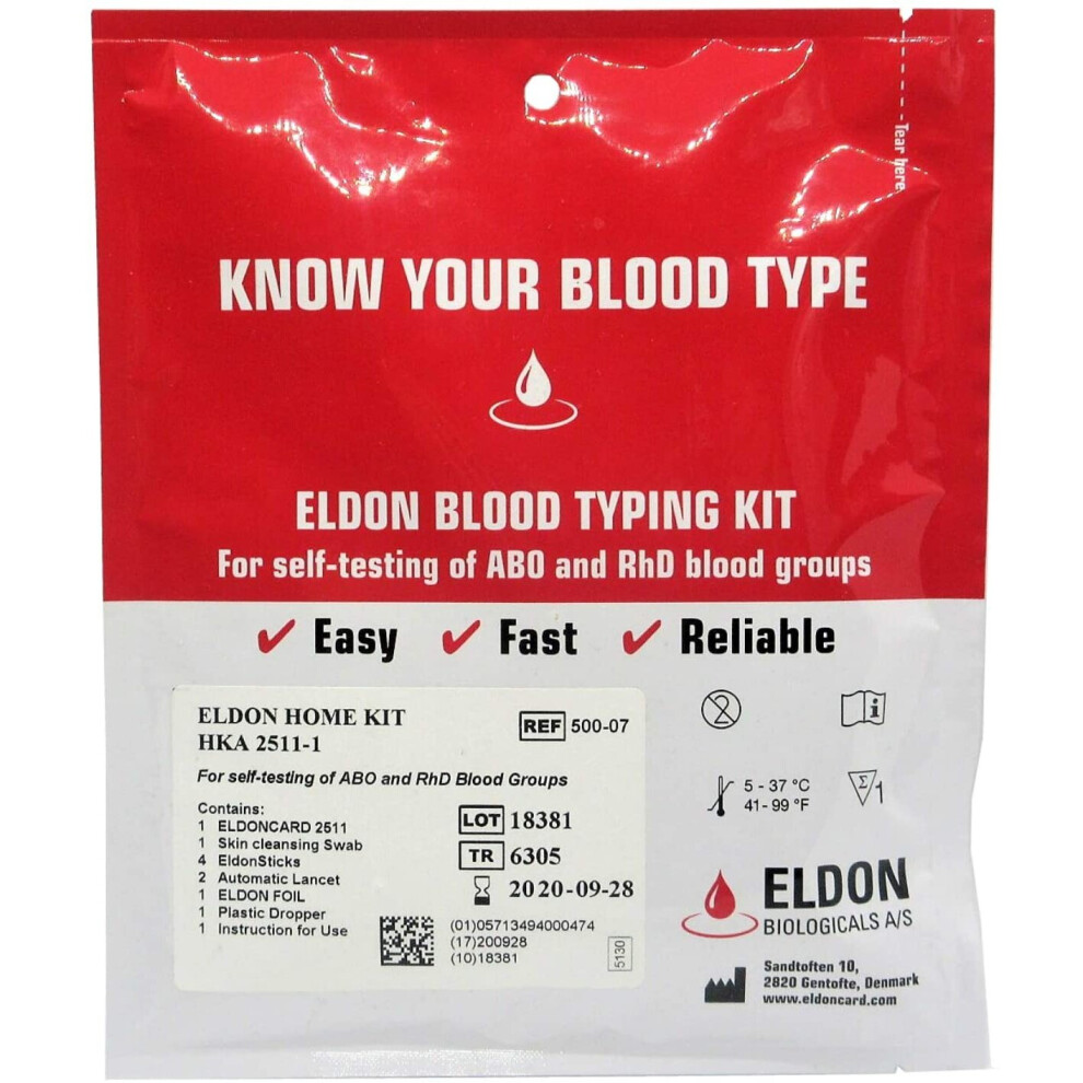 Brand:-Eldon 1 X Blood Type Test Kit Hhukblood1 - A, B, Ab, O, Rhd - Eldoncard Home Test, 99% Accurate