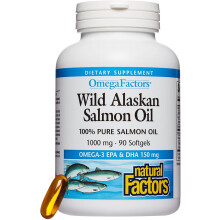 Omega Factors by Natural Factors Wild Alaskan Lax Oil stder hjrtat och hjrnans hlsa med Omega-3 DHA och EPA 90 Softgels