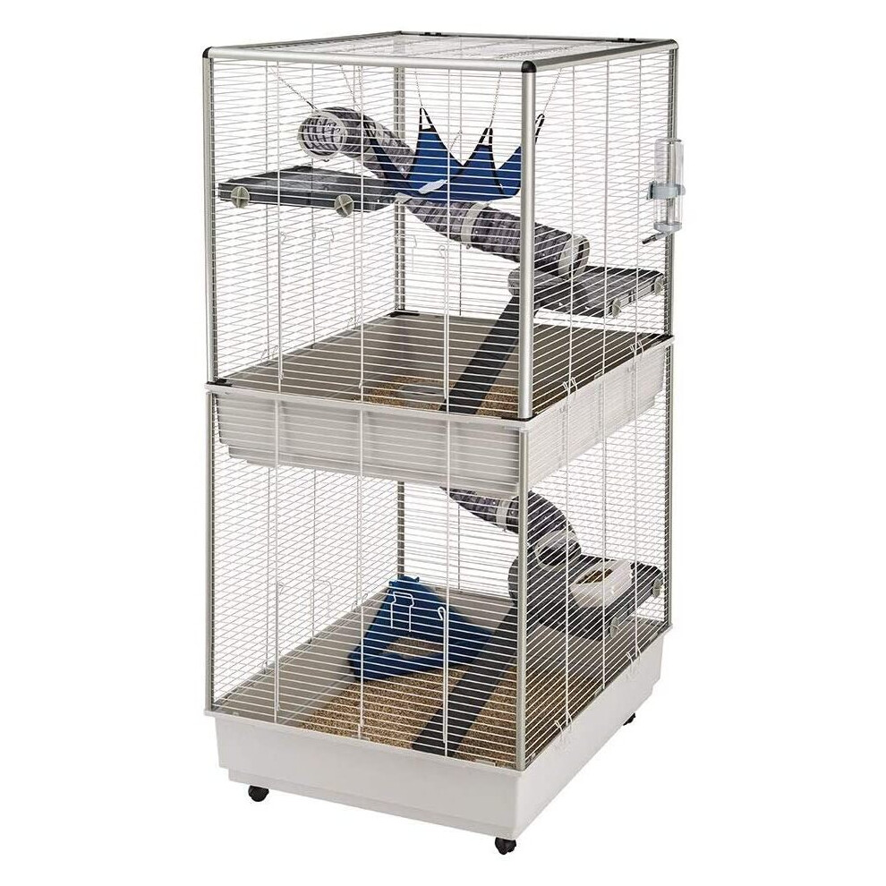 Ferplast Ferret cage FURET TOWER, vertical two floors structure, wheels and accessories are included. Varnished grey metal and...