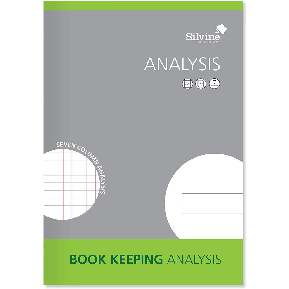 Silvine A4 Book Keeping Analysis, 32 Pages Printed 'Analysis' 7 Columns - Ref SJA4A