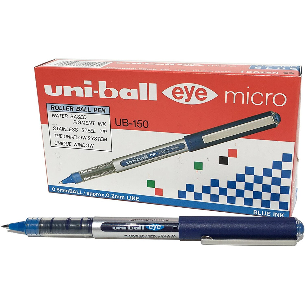 Uni-Ball 162552000 0.5 mm Nib UB-150 Eye Micro Rollerball Pen - Blue (Pack of 12)