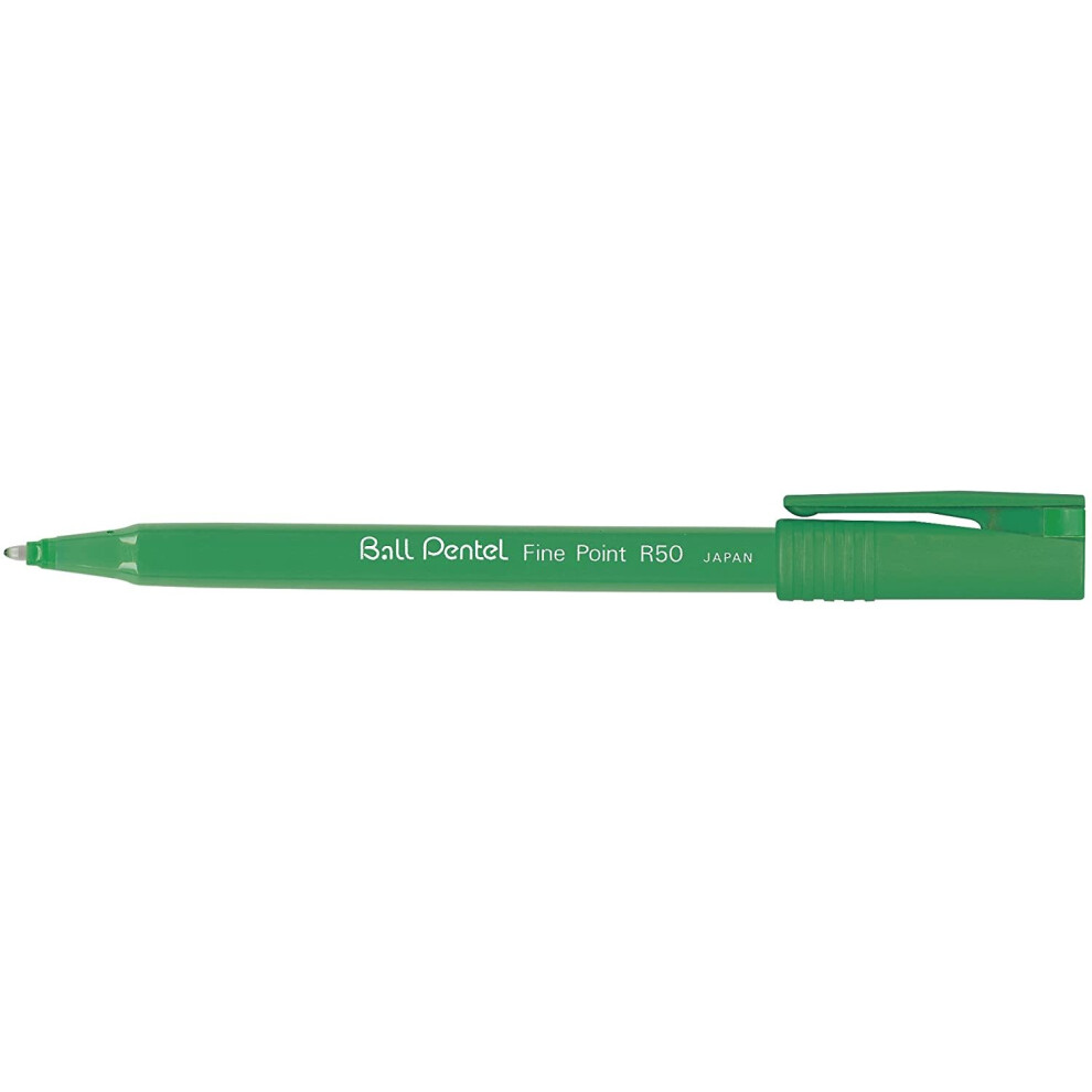 Pentel 0.8 mm Tip R50 Ball Pentel Roller Pen with Barrel - Green (1 Pen)