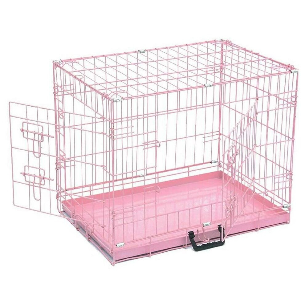 (30inch, Pink ) Dog Crate  Lockable Puppy Cage with Folding Design