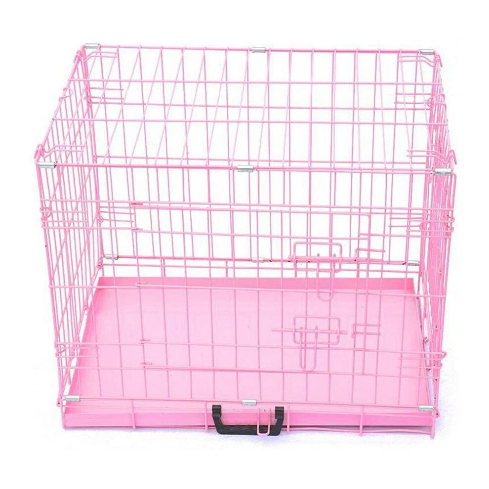 (24inch, Pink ) Dog Crate  Lockable Puppy Cage with Folding Design