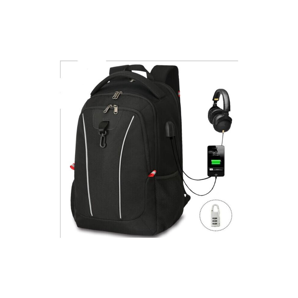 (17.3 INCH BLACK) Large Capacity Laptop Security Backpack Waterproof