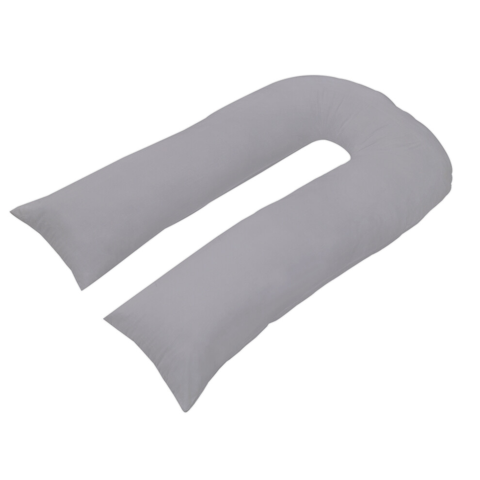 (12FT U Pillow with Pillow case (Silver)) 12Ft Long U Shaped Full Body & Back Support Pillow Extra Fill With Hollow Fiber- Soft Cuddle Pregnancy & Leg