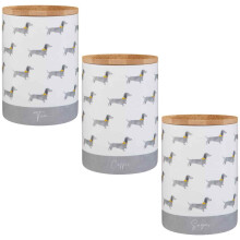 Set Of 3 Ceramic Tea Coffee Sugar Canisters Jars Sausage Dog Storage Jars Pots