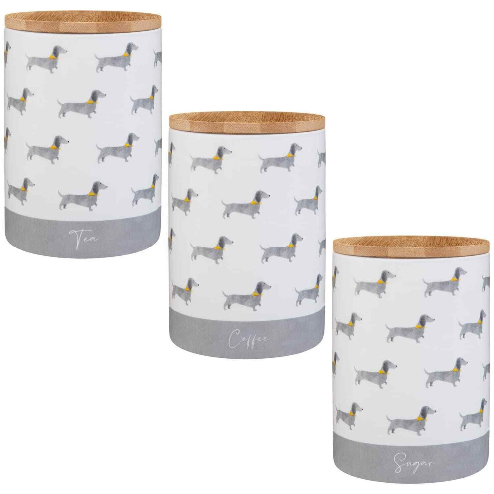 Set Of 3 Ceramic Tea Coffee Sugar Canisters Jars Sausage Dog Storage Jars Pots