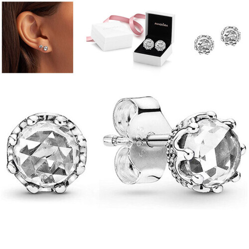 Pandora Genuine Pandora Clear Sparkling Crown Stud Earring Sterling Silver