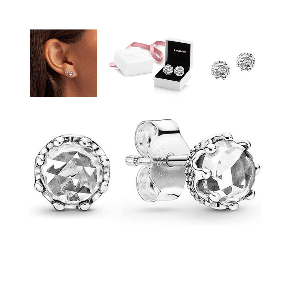 Genuine Pandora Clear Sparkling Crown Stud Earring Sterling Silver
