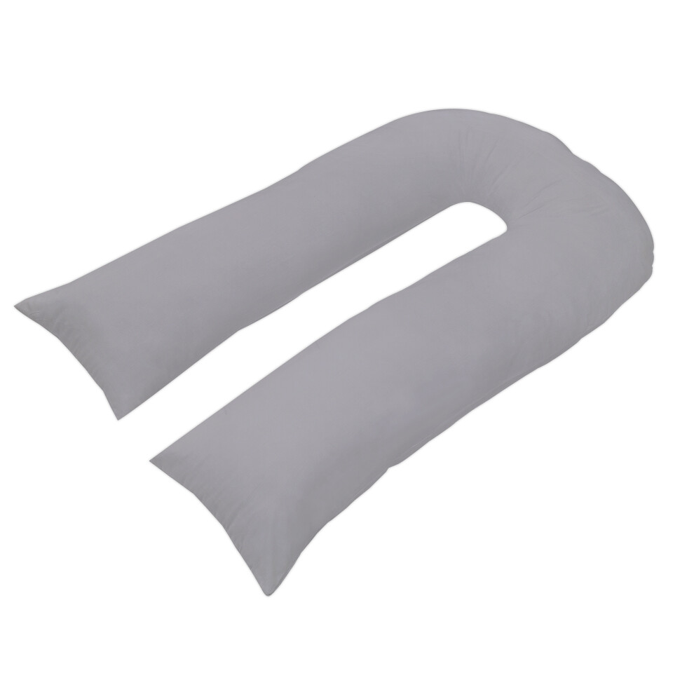 (Silver) 9Ft Comfort U Pillow Hollow Fiber Filled Full Body Maternity Pregnancy Support + Free Case