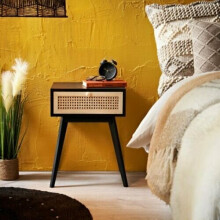 Bedside Tables With 1 Drawer Black Legs Side Table Bedroom Furniture Cane Detail