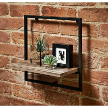 Tromso 1 Tier Shelf Black Metal Frame With Wooden Shelf Floating Wall Home Decor