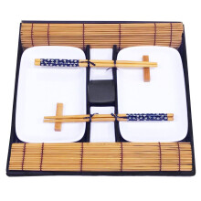 10 pcs Sushi Set - 2xSushi Plates, 2xDip Bowls, 2xBamboo Placemats, 2 xBamboo Chopsticks Rests, 2Pairs of Chopsticks – Highquality Porcelain
