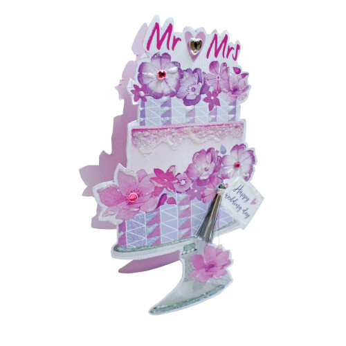 Wedding Day Mr And Mrs Cake 3d Paper Dazzle Greeting Card Glitter