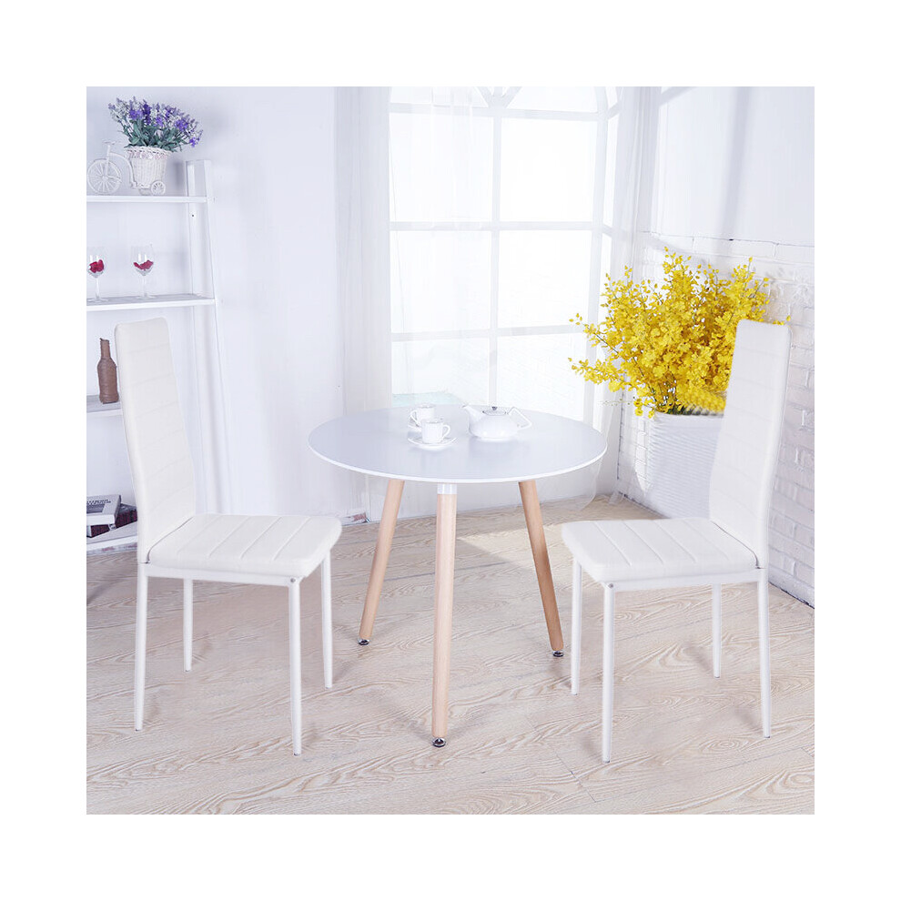 (White) Set of 2 Dining Chairs PU Leather High Back Kitchen Chairs