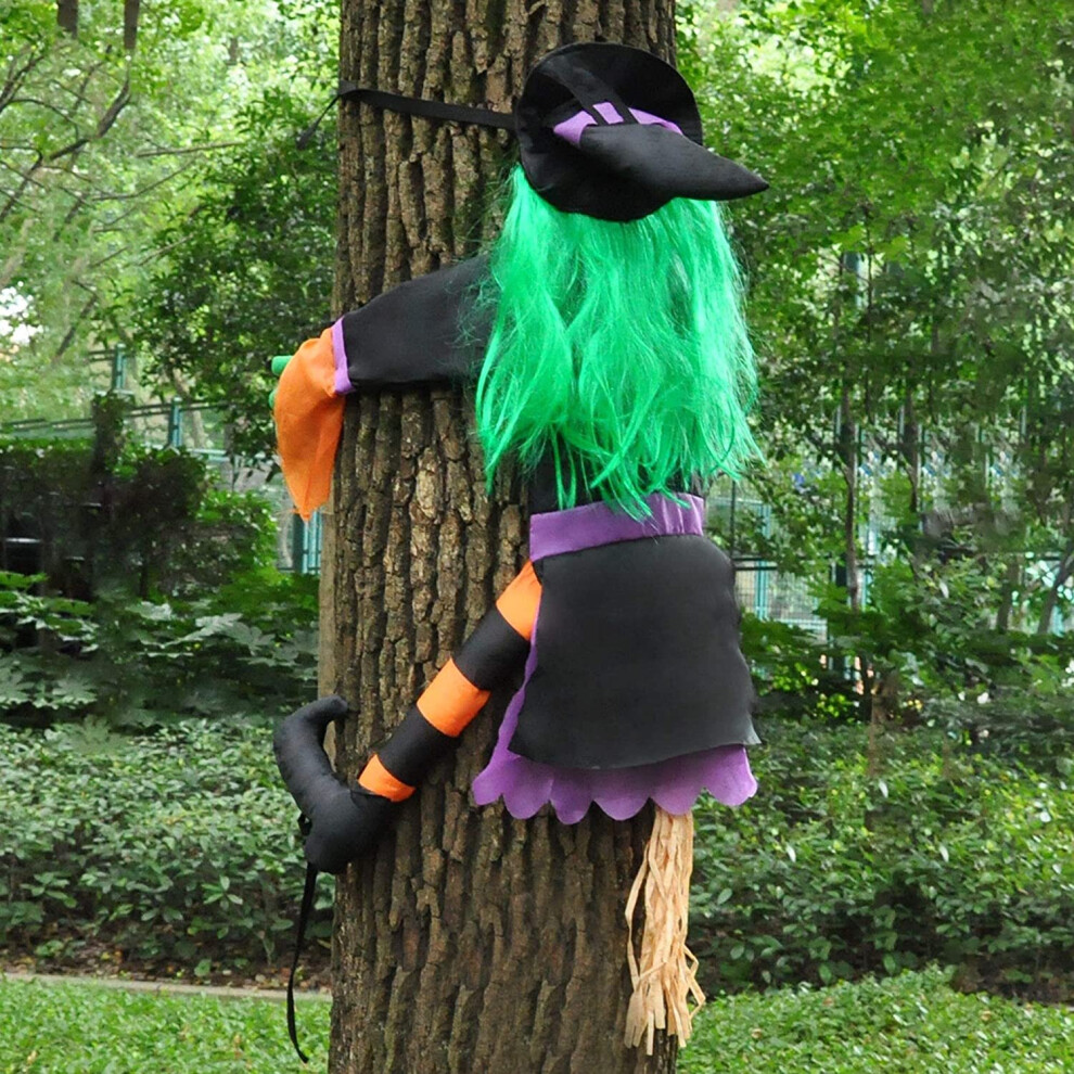 Crashing Witch Into Tree (Green) Halloween Decoration Halloween Outdoor Tree Trunks or Pillars Decor
