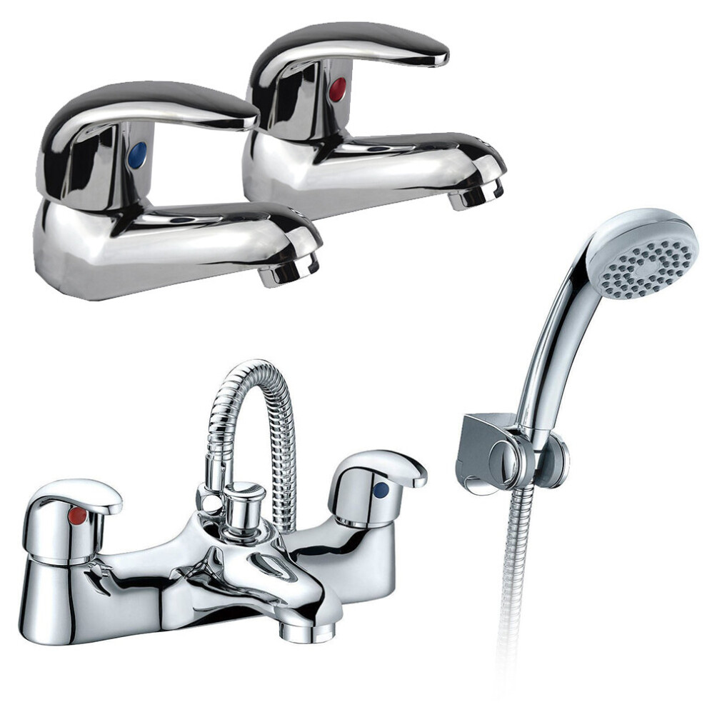 Low Pressure Bathroom Bath Shower Mixer Tap Hand Shower & Basin Tap 5060651452059
