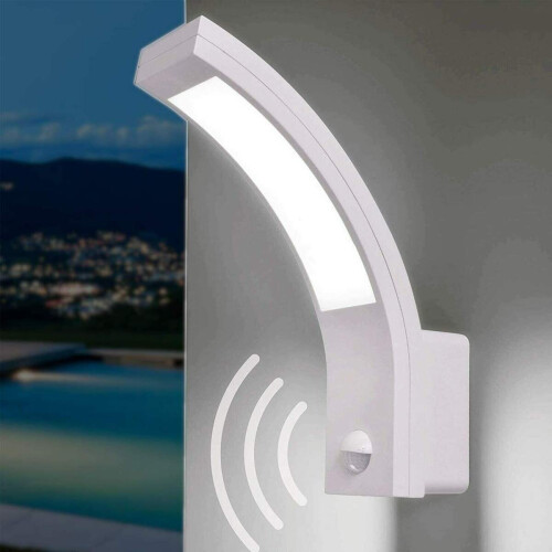 CGC White Curved LED Motion Sensor Outdoor Wall Light PIR Garden Porch Patio Weatherproof Modern