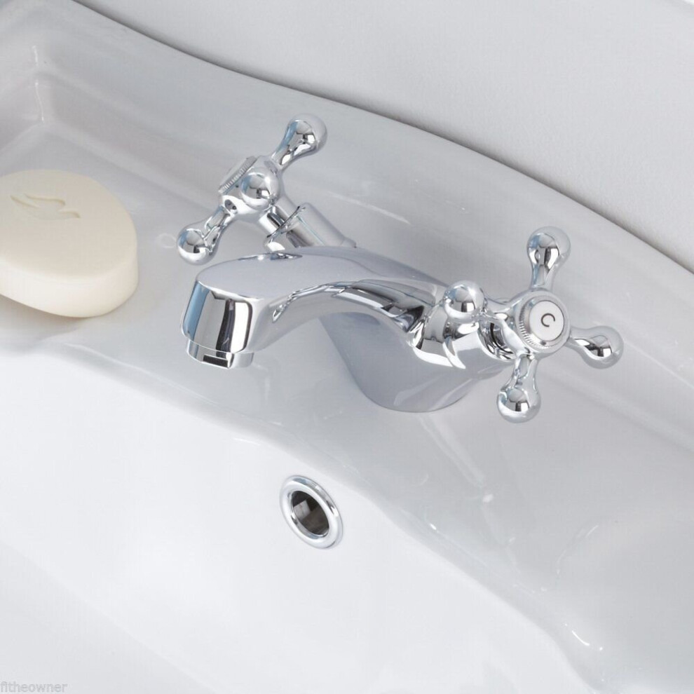 Sterling Traditional Bathroom Basin Sink Mono Mixer Tap Cross Head Chrome Brass