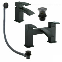 Bathroom Matt Black LUCIA Waterfall Bath Filler Basin Mixer & Waste Set