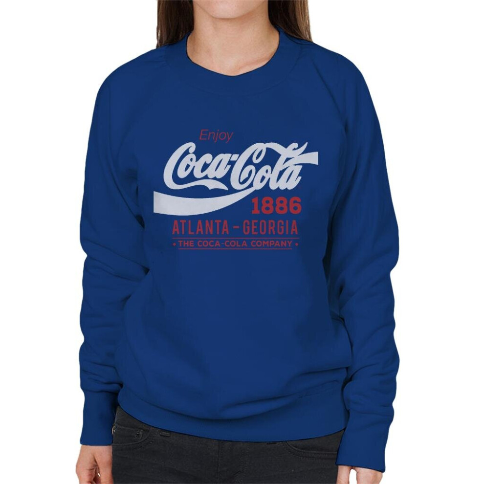 (L, Royal Blue) Coca Cola White Classic Logo Women's Sweatshirt