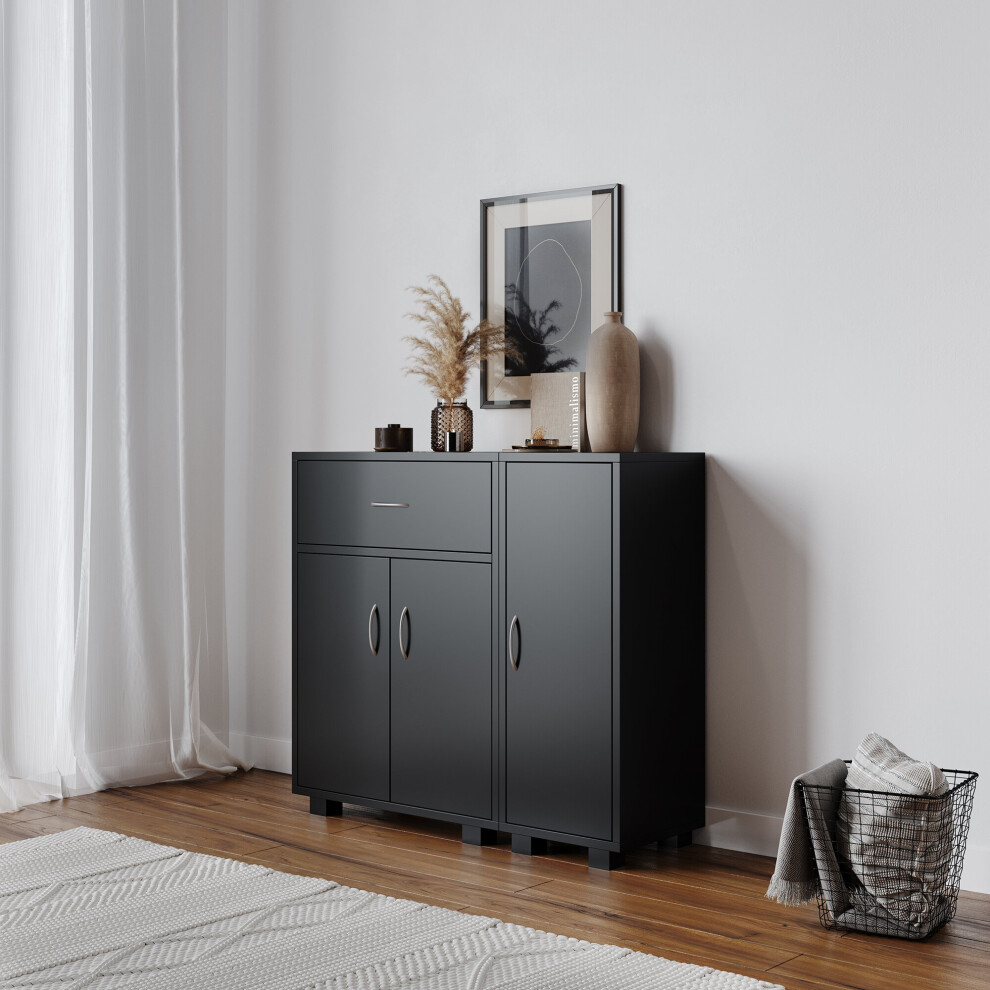 (Black, One) Wooden Free Standing Side Corner Cabinet Cupboard Hallway Living Room Storage