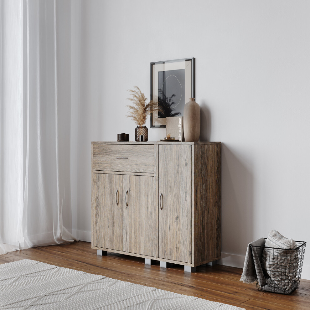 (Grey Oak, One) Wooden Free Standing Side Corner Cabinet Cupboard Hallway Living Room Storage