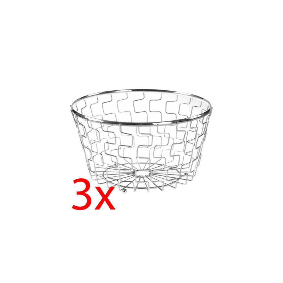 3 X 26CM CHROME METAL FRUIT BASKET HOLDER KITCHEN STORAGE TABLE BOWL