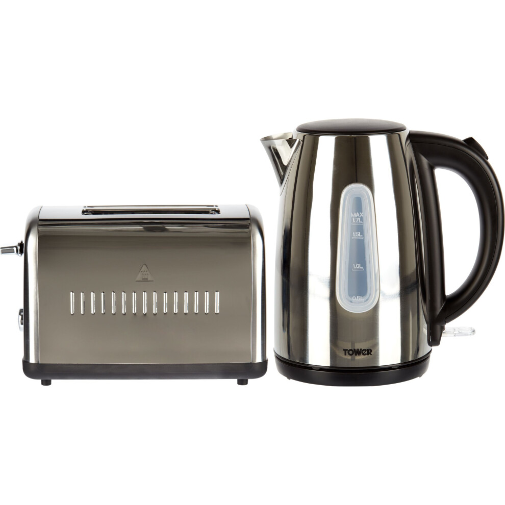 Tower AOBUNDLE001 Kettle And Toaster Set - Polished Stainless Steel