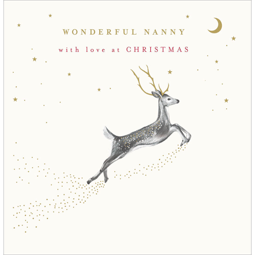 Woodmansterne Wonderful Nanny Prancing Deer Foiled Christmas Card Xmas Greeting Cards