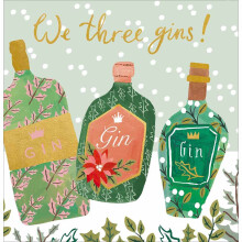 We Three Gins! Gin Bottles Foiled Christmas Greeting Card Art Xmas Cards