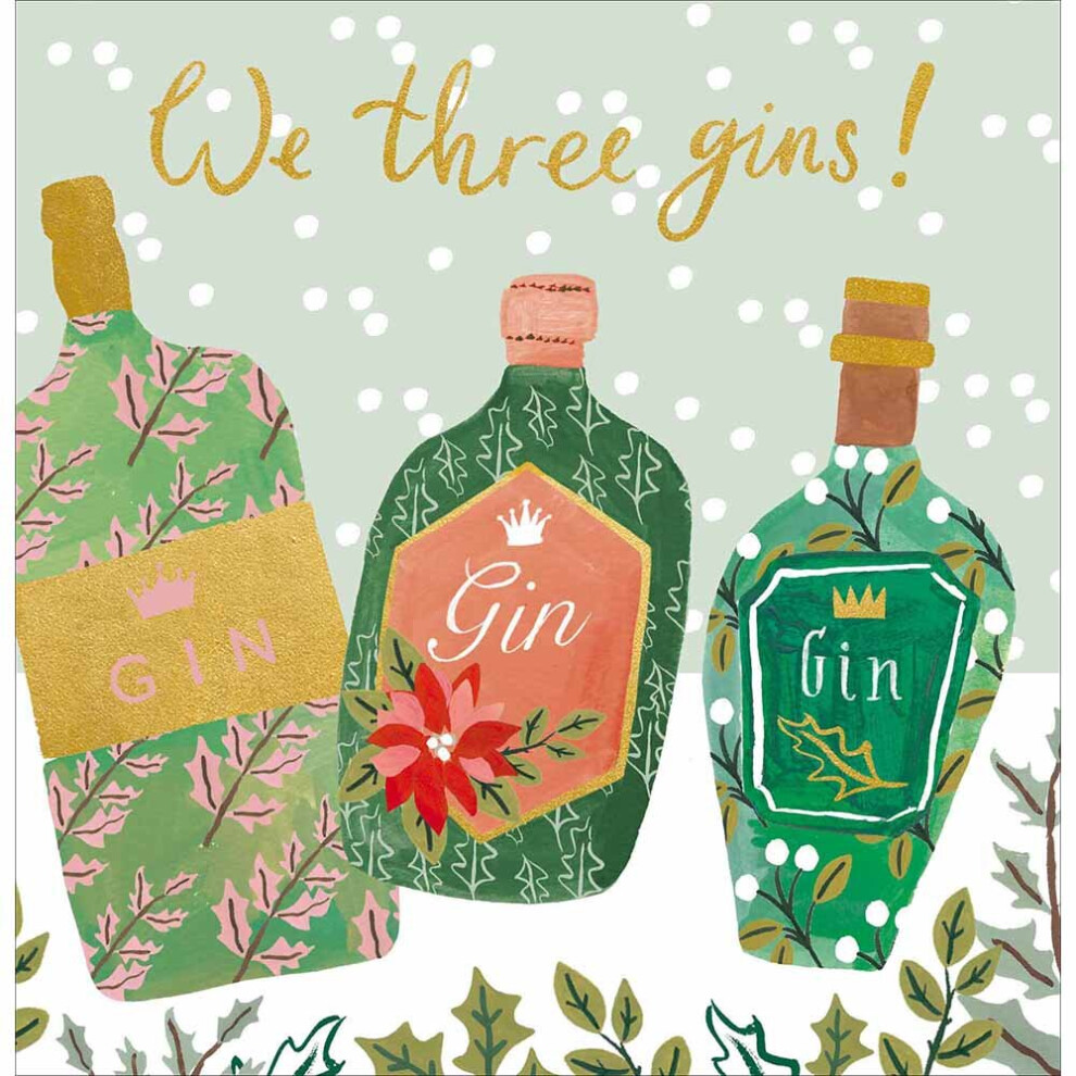 Woodmansterne We Three Gins! Gin Bottles Foiled Christmas Greeting Card Art Xmas Cards