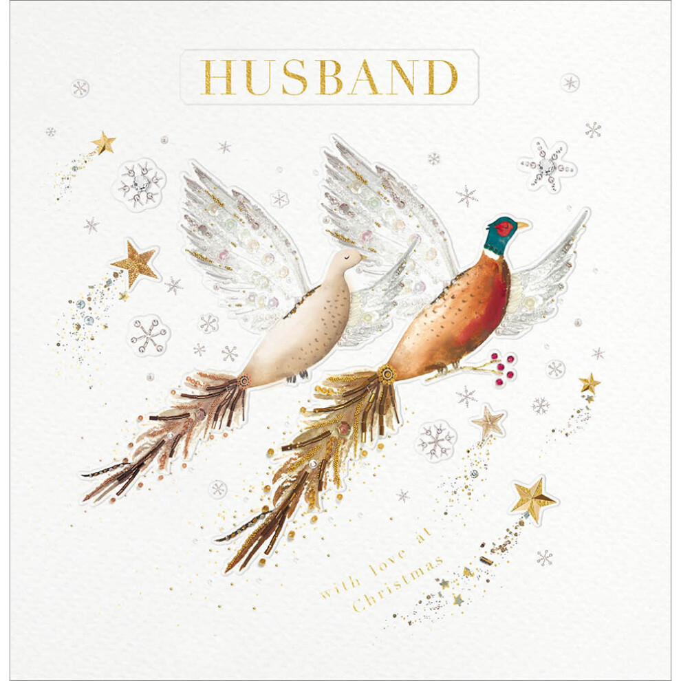 Husband Flying Pheasant Embellished & Embossed Christmas Card Xmas Greeting Card