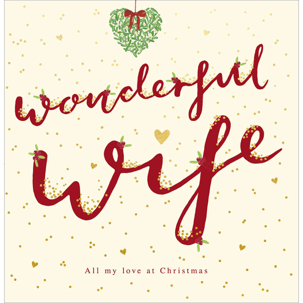 Woodmansterne Wonderful Wife Hanging Mistletoe Foiled Christmas Card Xmas Greeting Cards