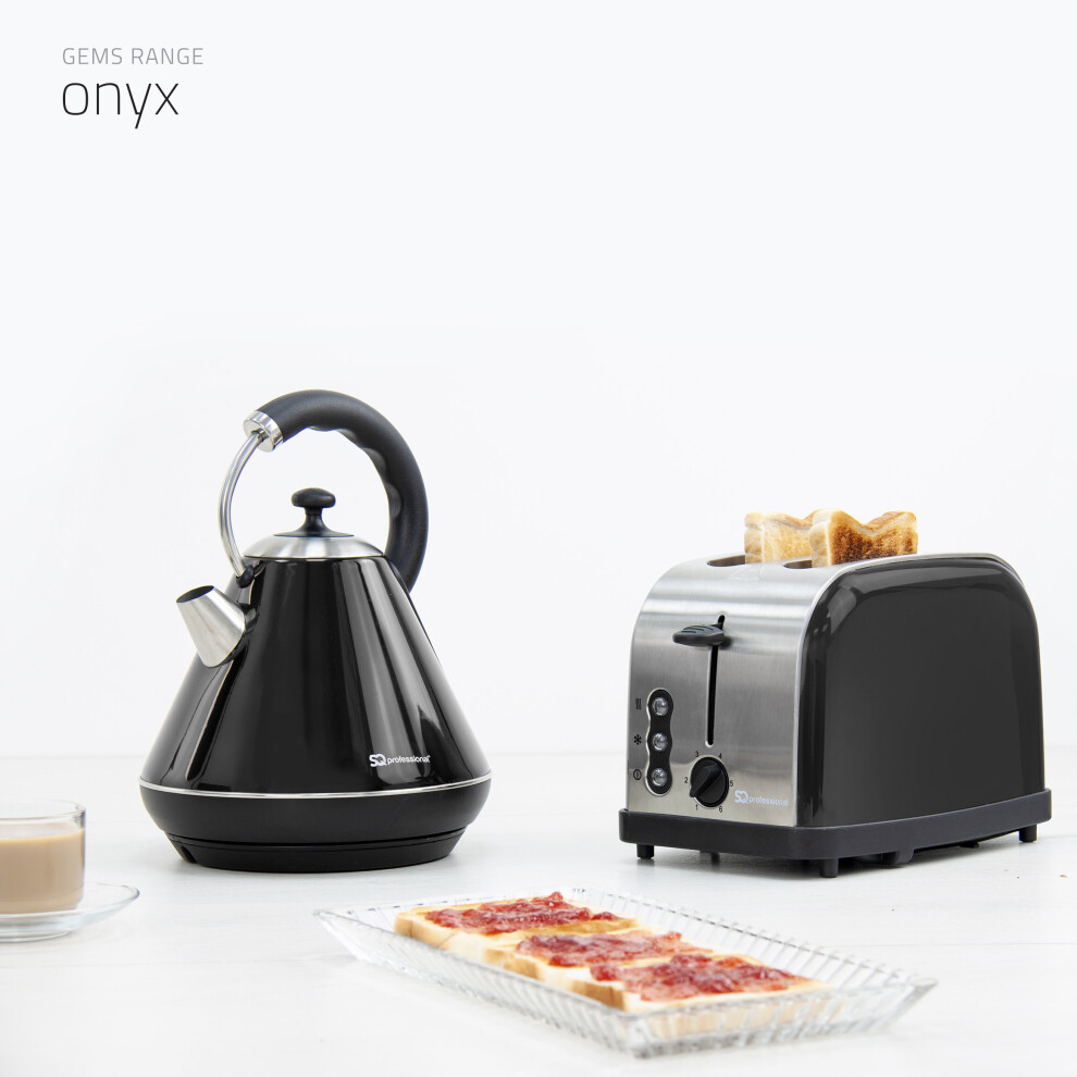 (Onxy/Metallic Black) SQ Professional Gems 1.8L Kettle & 2 Slice Toaster