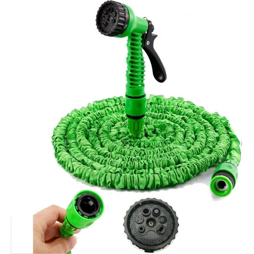 (Green) 100-FT garden water hose pipe flexible lightweight with 7 Functions Spray Gun 1/2