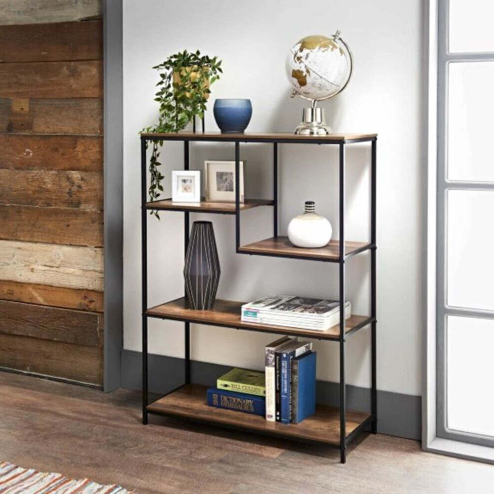 New Tromso Display Shelf Black Metal Base with a Rustic Oak Finish Top