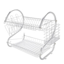 (White) Multifunctional S-shaped Dual Layers Bowls Dishes Chopsticks Spoons Collection Shelf Dish Drai