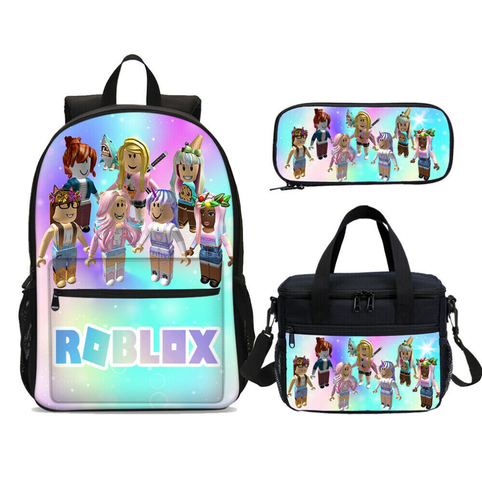 3Pcs Girls Rainbow Roblox Backpack Lunch Bag Pencil Case Bags