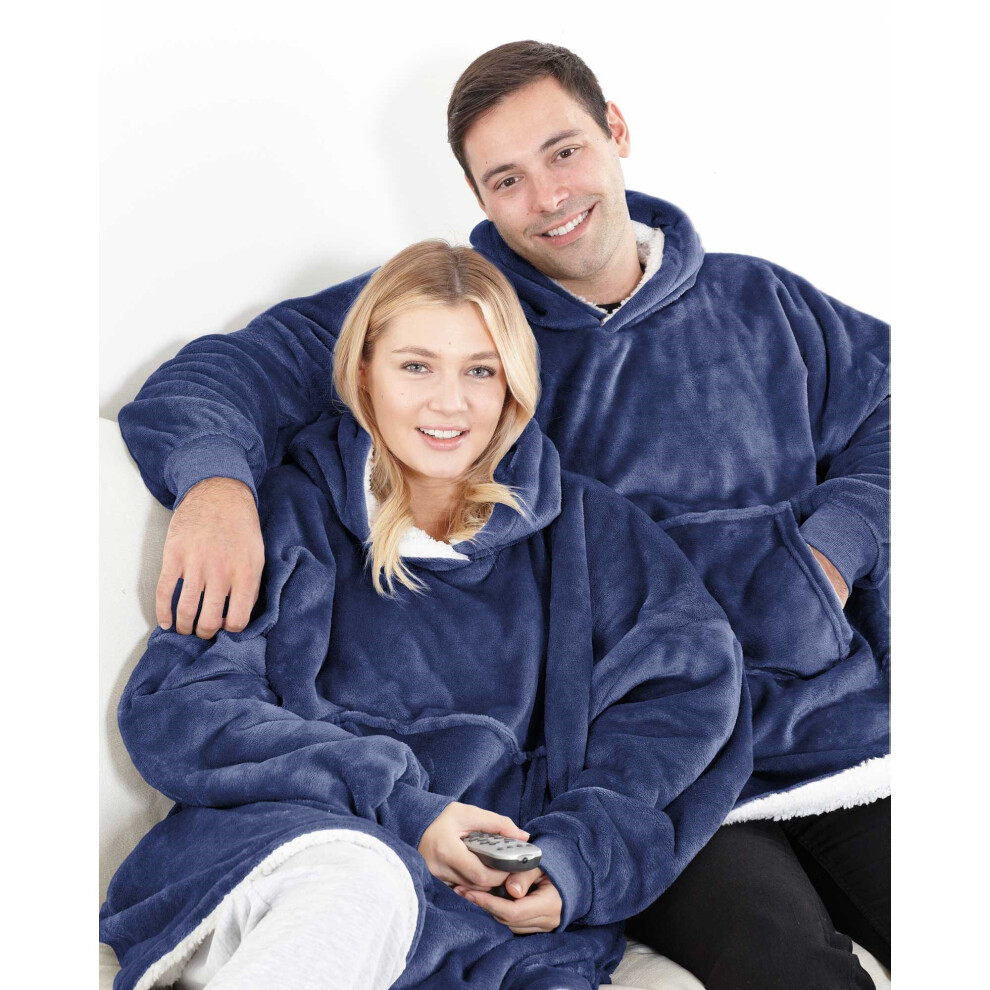 Eskimo Sherpa Lined Blanket Fleece Hoodie Navy