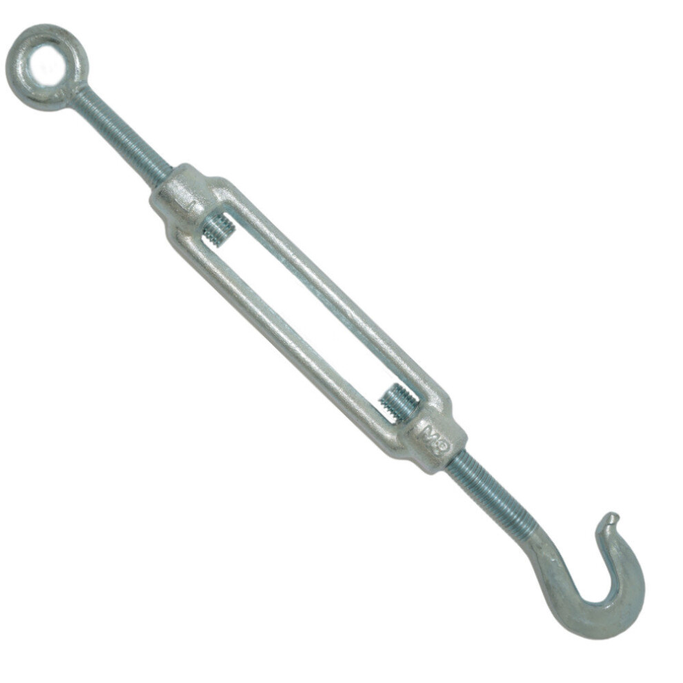 Turnbuckle Galvanised Steel M8 Hook To Eye Rope Wire Cable Tensioner Strainer 7626009204411