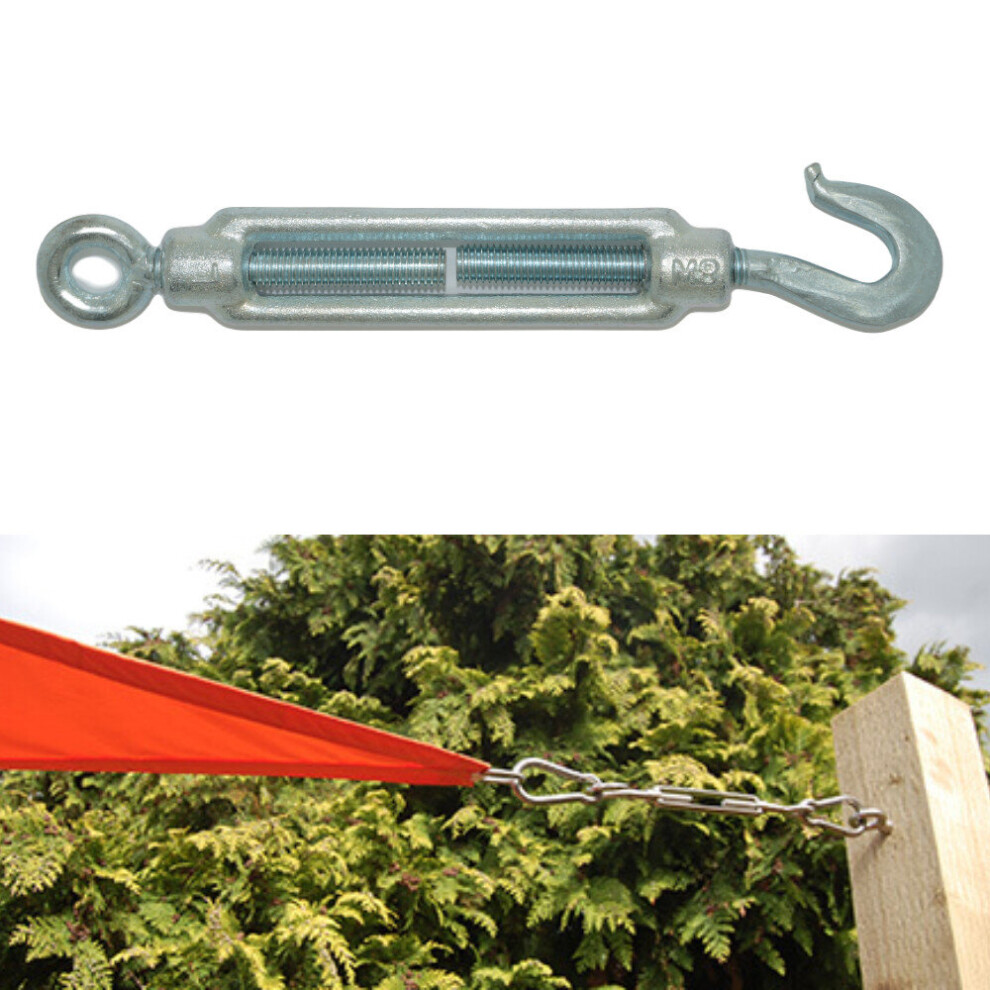 5 X Turnbuckle Galvanised Steel M8 Hook To Eye Rope Wire Cable Tensioner Strainer 3713794172279