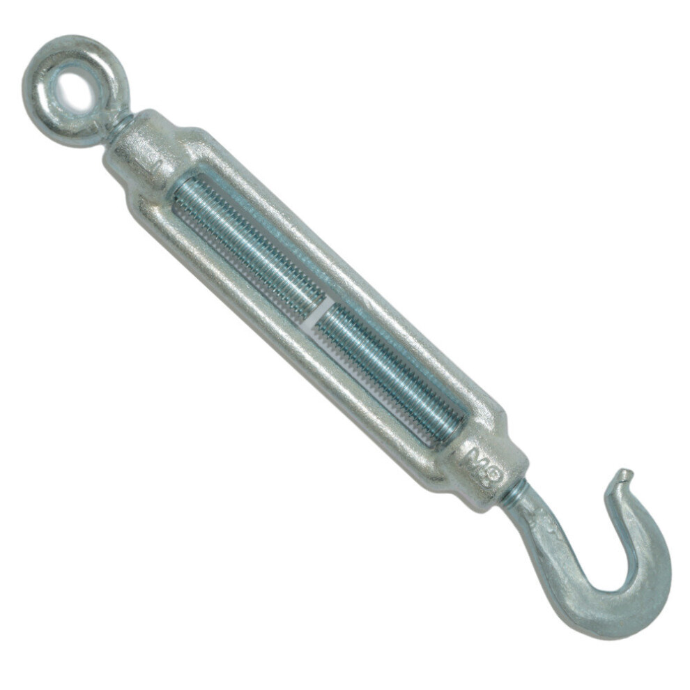 2 X Turnbuckle Galvanised M8 Hook To Eye Rope Wire Cable Tensioner Strainer 3713794172255