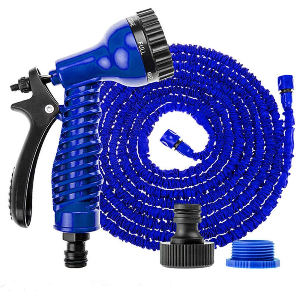 (Blue) 200FT Expanding Flexible Garden Hose Pipe Fiiting for 1/2" & 3/4" Faucet, 3X Expanding + 7 Setting Spray Gun for Car Washing, Pet Showering, Watering