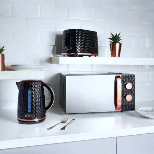 Goodmans Goodmans Kitchen Set Microwave Toaster & Kettle Black & Copper Textured 3pc