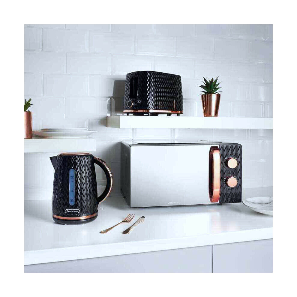 Goodmans Kitchen Set Microwave Toaster & Kettle Black & Copper Textured 3pc