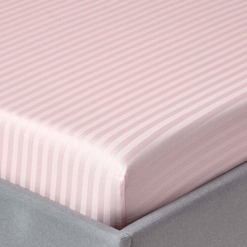 Homescapes (Single, Pink) Egyptian Cotton Satin Stripe Fitted Sheet 330 TC